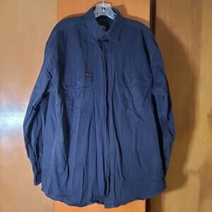 Mens Flame Resistant LS Shirt Blue Large Utility Firefighter Oil Rig